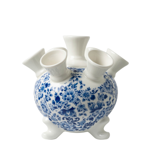 Heinen Delftsblauw Tulpenvaas op pootjes sierlijke bloem groot